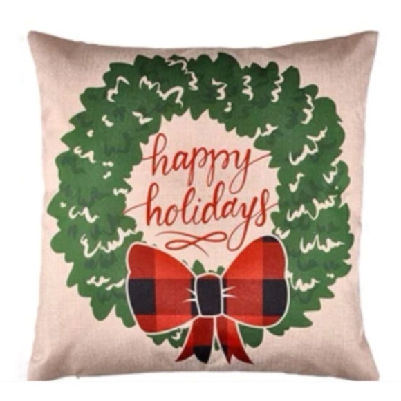 Pillow Cover Set Rustic Christmas Decor Farmhouse Plaid Linen Large Square 17.3” - Picture 2 of 9